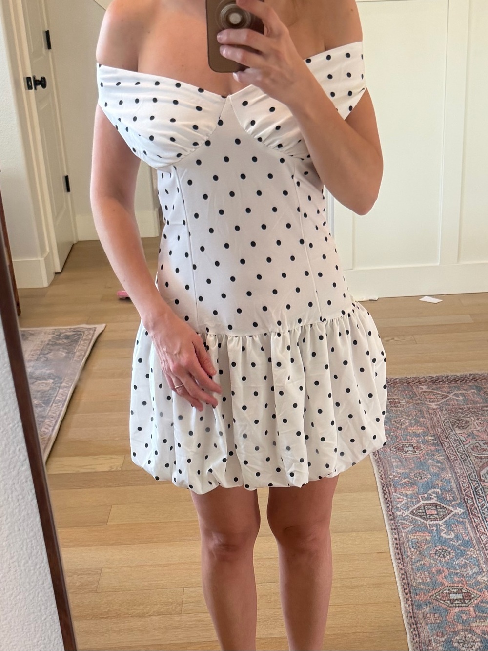 White Polka Dot Off-Shoulder women’s Dress